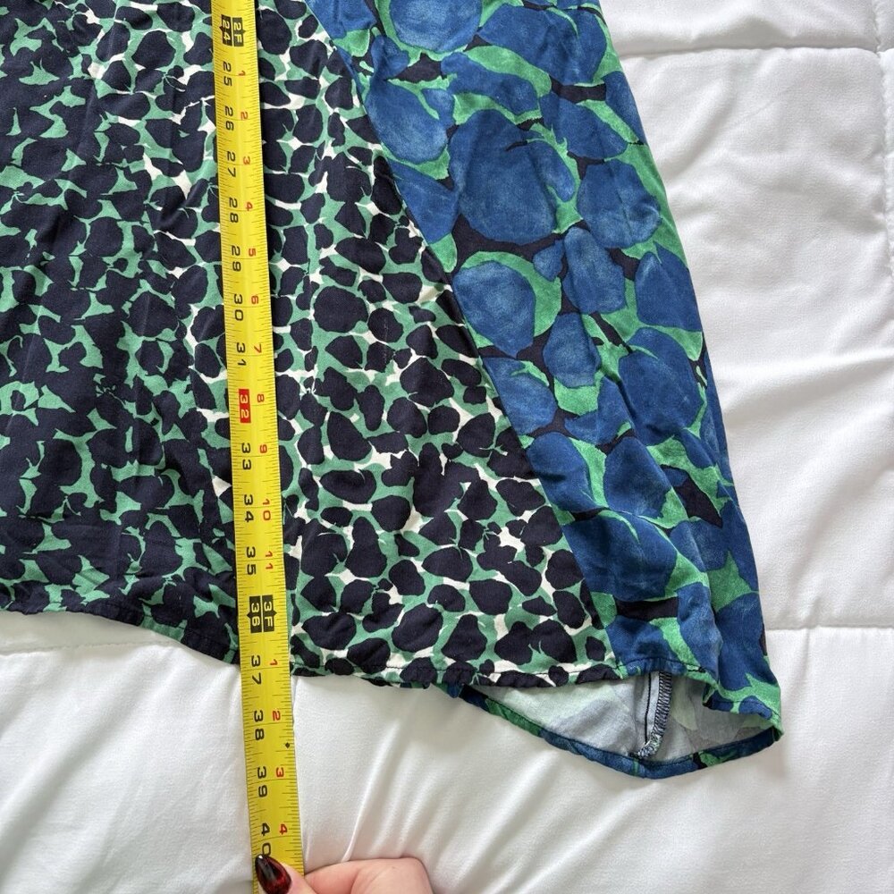 Chico's Midi Dress Womens Medium Geometric Green Black Spotted 3/4 Sleeve Silk - Picture 3 of 8